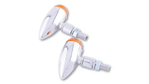 Semnalizator Highsider Micro-Bullet cu bec, corp aluminiu crom, dispersor portocaliu, omologat E (pereche)