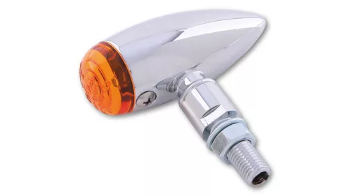 Semnalizator Highsider Micro-Bullet cu bec, corp aluminiu crom, dispersor portocaliu, omologat E (pereche)