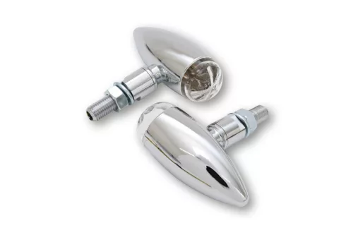 Semnalizator Highsider Micro-Bullet LED, corp crom, dispersor transparent, față și spate (pereche)