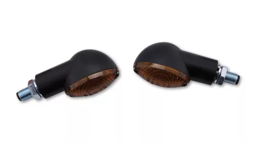 Semnalizator Highsider Cateye mini cu bec, tijă scurtă, corp negru, dispersor fumuriu (pereche)