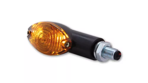 Semnalizator Highsider Cateye mini cu bec, tijă scurtă, corp negru, dispersor fumuriu (pereche)