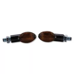   Semnalizator Highsider Cateye mini cu bec, tijă medie, corp negru, dispersor fumuriu (pereche)