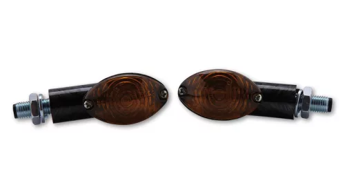 Semnalizator Highsider Cateye mini cu bec, tijă medie, corp negru, dispersor fumuriu (pereche)