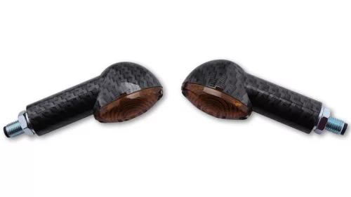 Semnalizator Highsider Cateye mini cu bec, corp carbon, dispersor fumuriu, față și spate (pereche)
