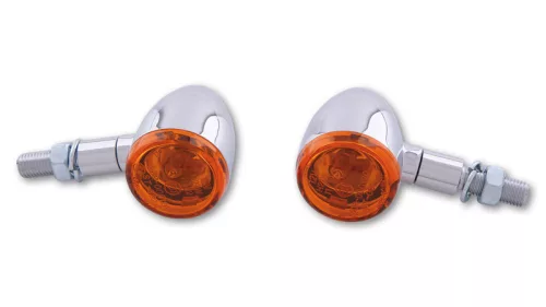Semnalizator Highsider Bullet Light cu bec, corp crom, dispersor portocaliu, față și spate (pereche)
