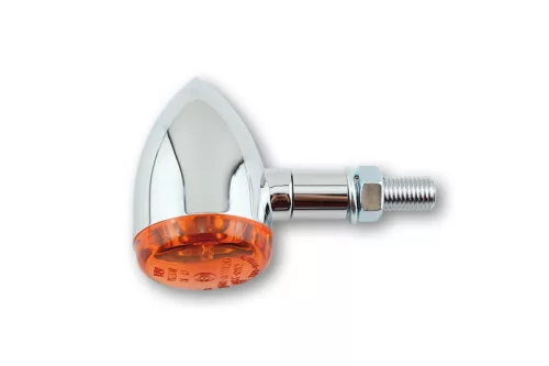 Semnalizator Highsider Bullet Light cu bec, corp crom, dispersor portocaliu, față și spate (pereche)