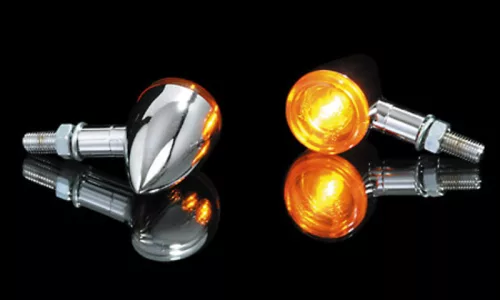 Semnalizator Highsider Bullet Light cu bec, corp crom, dispersor portocaliu, față și spate (pereche)