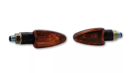 Semnalizator Highsider Arrow mini cu bec, tijă scurtă 17 mm, corp negru, dispersor portocaliu (pereche)