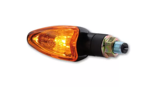 Semnalizator Highsider Arrow mini cu bec, tijă scurtă 17 mm, corp negru, dispersor portocaliu (pereche)