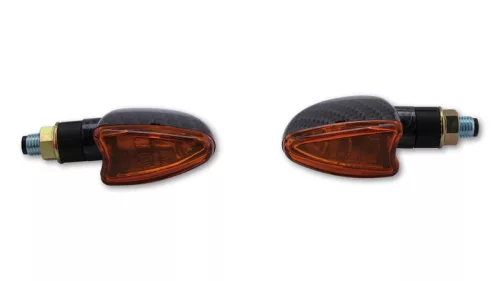 Semnalizator Highsider Arrow mini cu bec, tijă scurtă 17 mm, corp carbon, dispersor portocaliu (pereche)