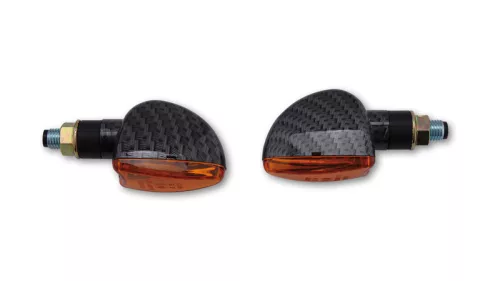 Semnalizator Highsider Arrow mini cu bec, tijă scurtă 17 mm, corp carbon, dispersor portocaliu (pereche)