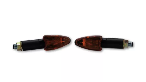 Semnalizator Highsider Arrow mini cu bec, tijă lungă 38 mm, corp negru, dispersor portocaliu (pereche)