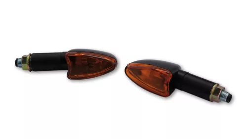 Semnalizator Highsider Arrow mini cu bec, tijă lungă 38 mm, corp negru, dispersor portocaliu (pereche)