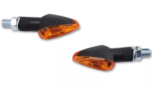 Semnalizator Highsider Peak cu bec, tijă scurtă 18 mm, corp negru, dispersor portocaliu (pereche)