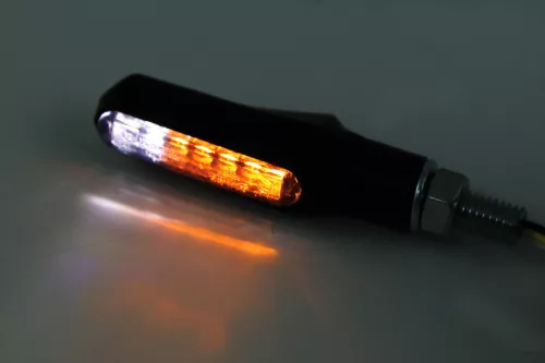 Semnalizator Highsider Shorty Fin LED cu lumină de poziție 2 în 1, negru/fumuriu, omologat E (pereche)