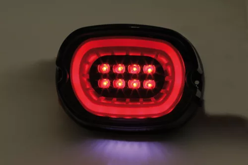 Stop Highsider LED stil HD cu lampă număr pentru Harley-Davidson 73-98, reflector negru, omologat E (bucată)