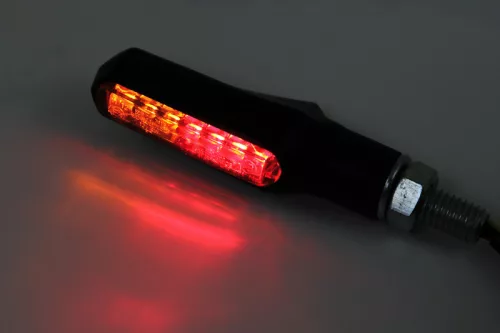 Stop Highsider Shorty-Fin LED cu semnalizare 3 în 1, corp negru, dispersor fumuriu, spate (pereche)