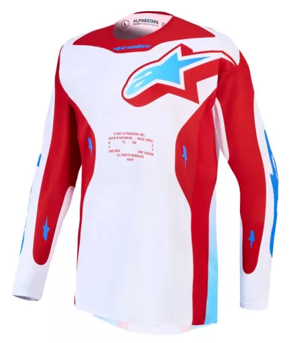 Tricou Cross Alpinestars Racer Hunt alb/albastru deschis/roșu