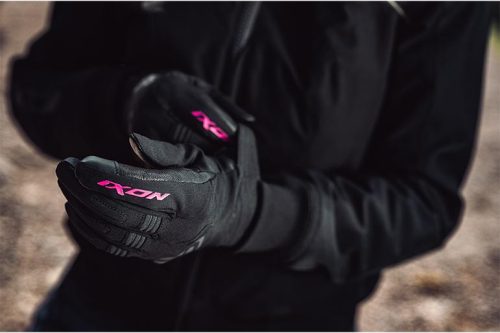 Manusi dama Roadster Mid-season textil/piele Ixon MIG 2 WP LS negru/fuchsia - degete tactile - waterproof