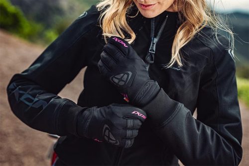 Manusi dama Roadster Mid-season textil/piele Ixon MIG 2 WP LS negru/fuchsia - degete tactile - waterproof