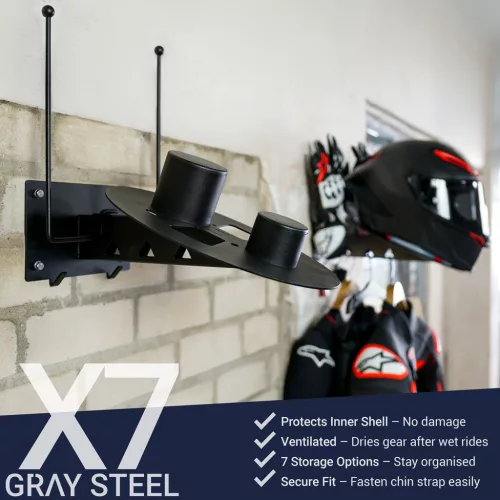 Suport de perete cască și echipament Gray Steel X7 negru mat