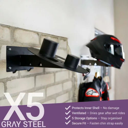 Suport de perete cască și echipament Gray Steel X5 negru mat