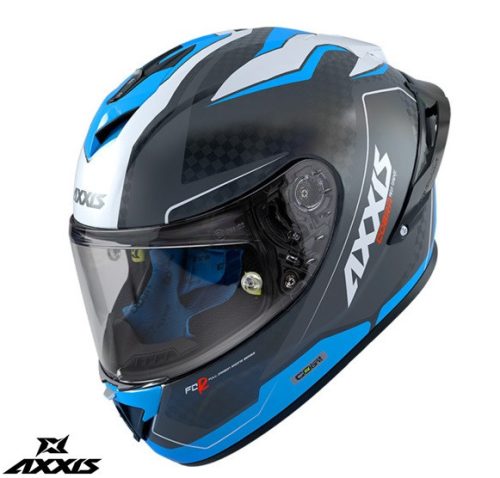 Casca Axxis Cobra Rage A0 alb/albastru lucios carbon 100% carbon
