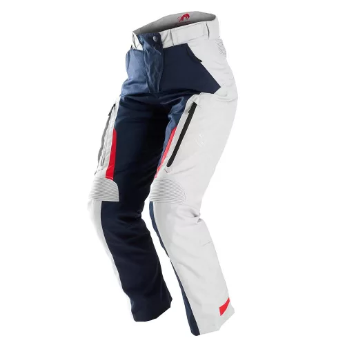 Pantaloni moto damă Furygan Killington albastru perlat/roșu
