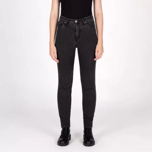 Blugi moto damă Knox Colton Skinny negru (picior scurt)