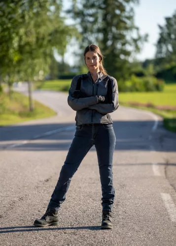Geacă moto textil damă Halvarssons Arvika negru/gri