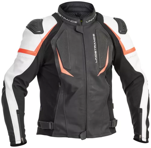 Geacă moto piele/textil Lindstrands Sanden negru/alb