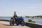 Geacă moto piele/textil Lindstrands Sanden negru/alb