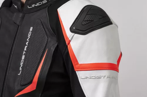 Geacă moto piele/textil Lindstrands Sanden negru/alb