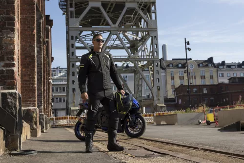Pantaloni moto textil Lindstrands Sandvik negru/alb