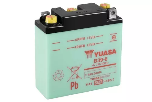 Baterie moto Yuasa B39-6 convențională fără electrolit, 6V 7,4Ah