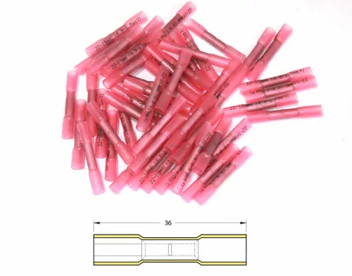 Conectori cap la cap termocontractabili Bihr 0,5–1,5 mm², roșu transparent (50 buc) BHT1