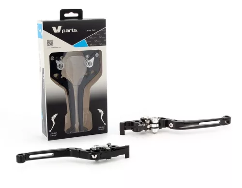 Manete pliabile V Parts S 177mm Cnc Black/aluminum șuruburi cu Adapters By pereche Aprilia/piaggio LV-FL(L25-R23)