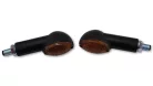 Semnalizator Highsider Cateye mini cu bec, tijă lungă, corp negru, dispersor fumuriu (pereche)