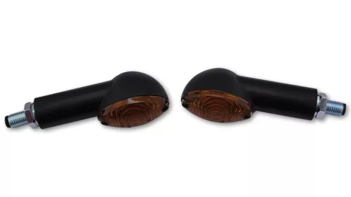 Semnalizator Highsider Cateye mini cu bec, tijă lungă, corp negru, dispersor fumuriu (pereche)