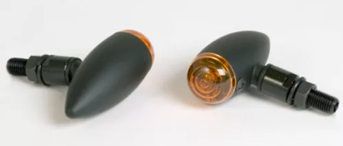 Semnalizator Highsider Micro-Bullet cu bec, corp negru, dispersor portocaliu, față și spate (pereche)