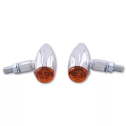   Semnalizator Highsider Micro-Bullet cu bec, cu caneluri frezate, corp crom, dispersor portocaliu (pereche)