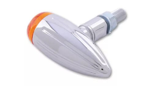 Semnalizator Highsider Micro-Bullet cu bec, cu caneluri frezate, corp crom, dispersor portocaliu (pereche)