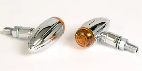 Semnalizator Highsider Micro-Bullet cu bec, cu caneluri frezate, corp crom, dispersor portocaliu (pereche)
