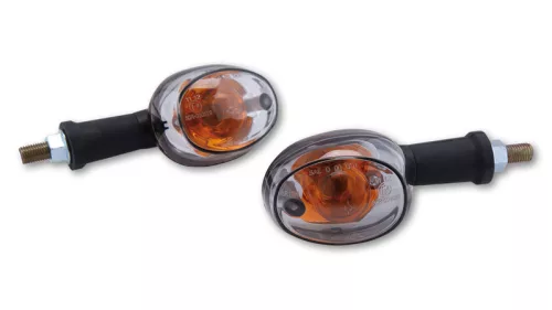 Semnalizator Highsider Oval cu bec, corp negru, dispersor transparent, față și spate (pereche)
