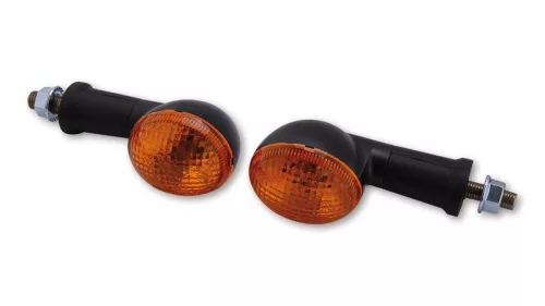 Semnalizator Highsider Oval mini cu bec, corp negru, dispersor portocaliu, față și spate (pereche)