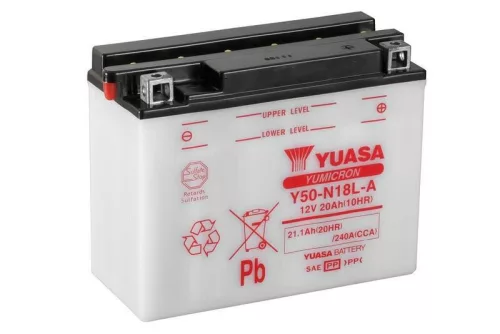 Baterie moto Yuasa Y50-N18L-A convențională fără electrolit, 12V 21,1Ah