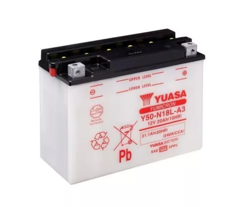 Baterie moto Yuasa Y50-N18L-A3 convențională fără electrolit, 12V 21,1Ah