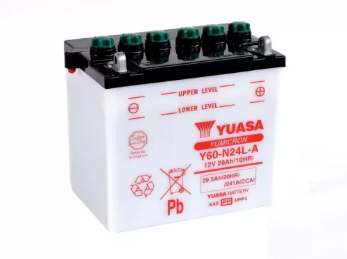 Baterie moto Yuasa Y60-N24L-A convențională fără electrolit, 12V 29,5Ah