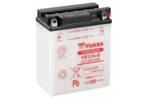 Baterie moto Yuasa YB12A-B convențională fără electrolit, 12V 12,6Ah