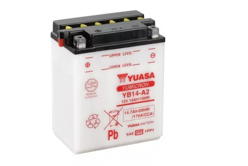 Baterie moto Yuasa YB14-A2 convențională fără electrolit, 12V 14,7Ah